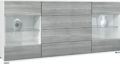 Produktbild von Vladon Sideboard Bari V2, Kommode mit 2 großen Türen und 4 Schubladen, Weiß matt/Avola-Anthrazit (166,5 x 75,5 x 35)