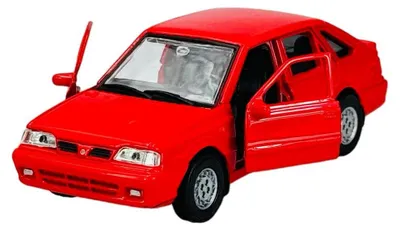 Image de Welly Polonez Caro Plus, rouge, modèle réduit en métal à l'échelle 1:34, présenté dans une boîte, référence 43613