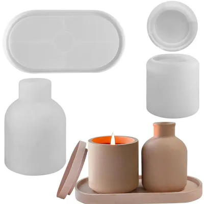 Produktbild von Silikonform 3er Set für Vase, Tablett & Kerzenhalter, Gießform für Beton, Harz, Wachs