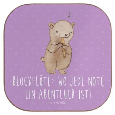 Produktbild von Mr. & Mrs. Panda Untersetzer für Gläser Abenteuer Blockflöte - Lavendeltraum - Geschenk, weinglasuntersetzer, Musik, Altblockflöte, Sopranblockflöte, Musiker, Coaster