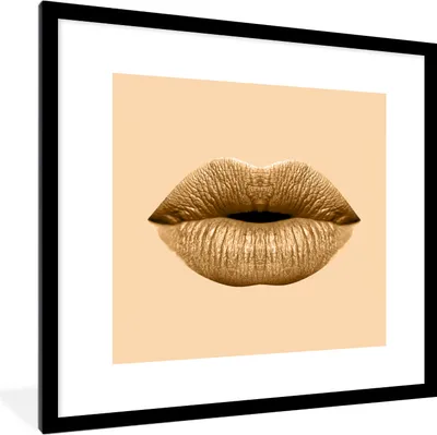 Produktbild von MuchoWow® MuchoWow® Gerahmtes Poster Lippen - Pastell - Braun 40x40 cm - Poster mit zchwarzem Bilderrahmen - Poster - Plakat im Rahmen