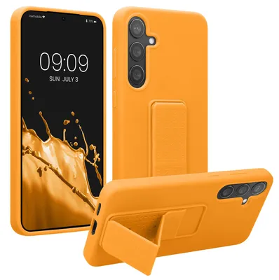 Produktbild von kwmobile Handyhülle für Samsung Galaxy S24 Plus Hülle - TPU Silikon Case mit Fingerhalter und Stand - Schutzhülle Cover in Fruity Orange