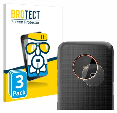 A product packaging for screen protectors is shown next to a smartphone with a camera lens protector applied.