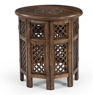 Obrázek produktu pro Odkládací stolek - Kulatý - 45 x 45 x 45 cm - Masivní dřevo - Ručně vyřezávaný