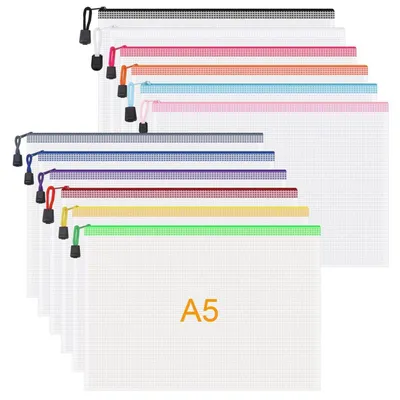 Obrázok produktu pre Dokumentové vrecká formátu A5 so zipsom, 12 kusov, vyrobené z PVC, vodeodolné, rozmer 23,5 x 17 cm