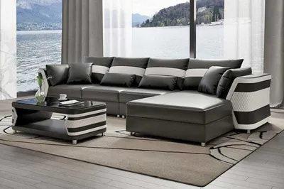 Image de Canapé D'Angle En Cuir En Forme De L Gris De Luxe Salon Moderne
