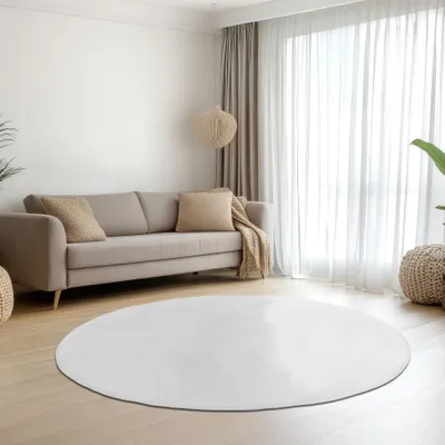 Produktbild von Teppich weiß samtig weich Hasenfell-Optik mit sanftem Glanz Größe - 160 cm Rund