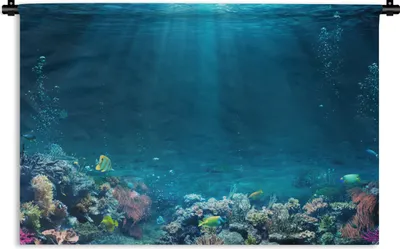 Produktbild von MuchoWow® Wandteppich Wandbehang Ozean - Fische - Korallen 90x60 cm Tapisserie Dekoration Wandtuch - Wandskulpturen - Bildteppich