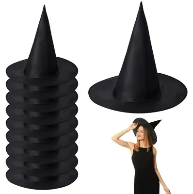 10 Hexenhüte, schwarz, Halloween-Kostümzubehör, Zauberhut