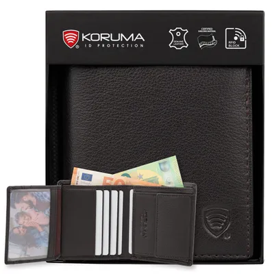 Produktbild von Geldbörse Herren Klein aus Echtleder – kleiner Portemonnaie mit Münzfach & Kartenfächern – RFID Schutz – schlank & kompakt Braun Koruma