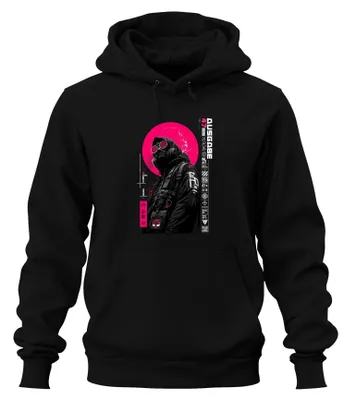 Produktbild von Cyberpunk 47 Gasmaske Techwear Japan Anime Y2K Dystopie Hoodie Kapuzenpullover, Schwarz, M