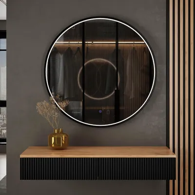 Produktbild von Planetmöbel AMYRA Konsolentisch 100 cm in Gold Eiche / Schwarz mit LED Spiegel VELUNA 80 cm