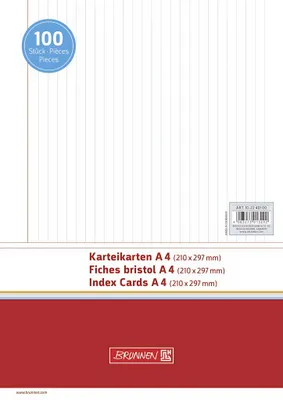 Produktbild von Brunnen 102240100 Karteikarte (A4 liniert, 100 Stück, eingeschweißt) weiß