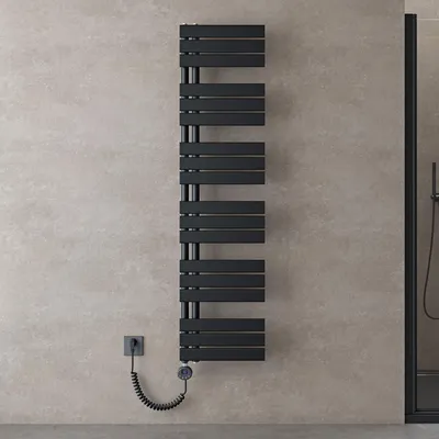 Image de doporro Radiateur de Salle de Bain Sèche-Serviette 159x40cm avec Résistance Chauffante Noir 1000W Radiateur à Eau Chaude Gris Noir Design FN
