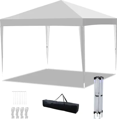 Zdjęcie produktu dla Pawilon składany Izrielar, 3x3 m, wodoodporny, z torbą, stabilny namiot ogrodowy i imprezowy, idealny do ogrodu, campingów, plaży i użytku na zewnątrz, kolor biały