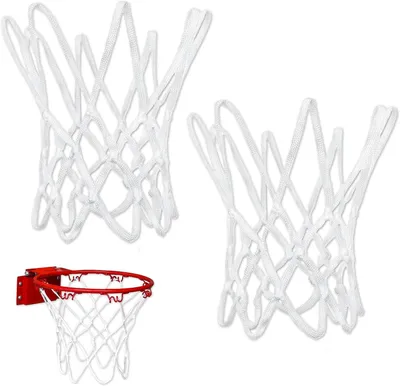 Imagen del producto de Red de baloncesto pequeña, de nylon, 2 unidades, blanca, resistente a la intemperie, compatible con 8 ganchos, para uso en interiores y exteriores