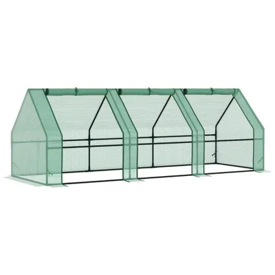 Produktbild von Gewächshaus mit 3 Rollfenster,Foliengewächshaus aus Stahl, Treibhaus für Balkon, Garten, Tomatengewächshaus 270x90x90cm