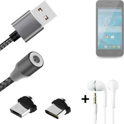 Produktbild von K-S-Trade® Hochwertiges Magnet-Lade-kabel Sync-Kabel Daten-Kabel + Kopfhörer für Qilive Q.4868 mit USB-Typ-C-Anschluss und Micro-USB-Anschluss 2A