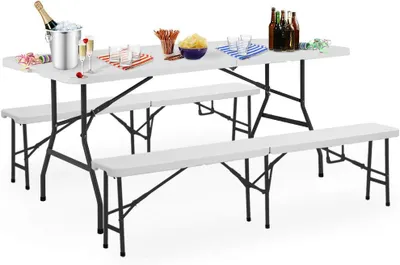 Immagine prodotto di Set di tavoli pieghevoli per birra con 2 panche, lunghezza 180 cm, adatta per 8 persone