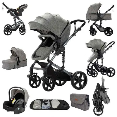 Produktbild von 3-in-1 Kombikinderwagen mit Babywanne und Autositz grau