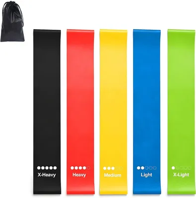 Image de Bandes de résistance pour le fitness, lot de 5, en TPE, élastiques, pour le yoga