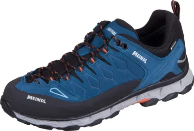 A single blue hiking shoe is shown against a white background.