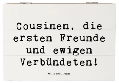 Produktbild von Mr. & Mrs. Panda Geschenkbox Spruch Cousine Freunde 22 x 15 cm - Weiß - Geschenk, Verwandte, geschenkkiste, Kiste mit Deckel, Aufmerksamkeiten, Familienmitglieder, truhe