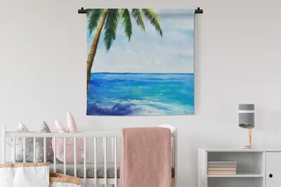 Produktbild von MuchoWow® Wandteppich Wandbehang Palme - Aquarell 90x90 cm Tapisserie Dekoration Wandtuch - Wandaufhänger