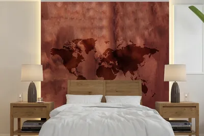 Produktbild von MuchoWow® Fototapete für Wohnzimmer oder Schlafzimmer Wandtapete Vinyl Motivtapete Weltkarte - Braun - Rot - 240x240 cm - Schlafzimmer-Tapete