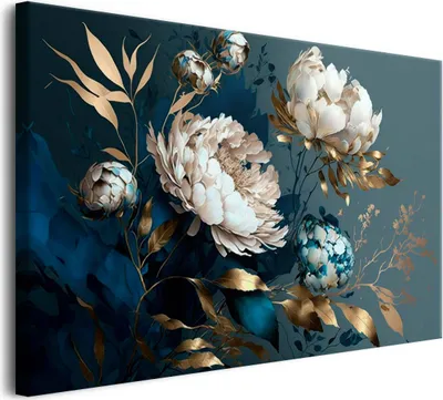 Zdjęcie produktu dla Obraz na płótnie obrazy na ścianę do salonu piwonie złote kwiaty 80x120cm