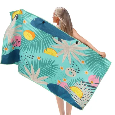 Zdjęcie produktu dla Ręcznik do sauny, 90x180 cm, mikrofibra, szybkoschnący, odporny na piasek, tropikalny wzór