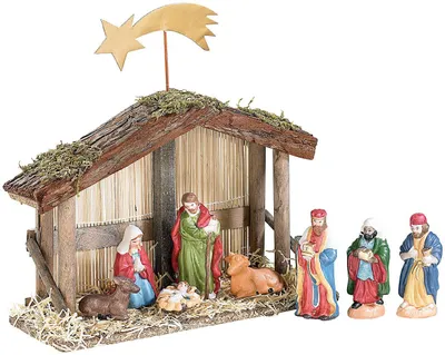 Image de Crèche de Noël (10 pièces) avec figurines en porcelaine peintes à la main