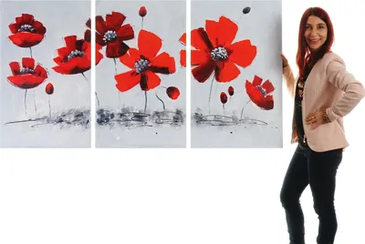 Produktbild von Olejomalba Poppy Flower, 100% ručně malovaná nástěnná malba XL, 165x90cm