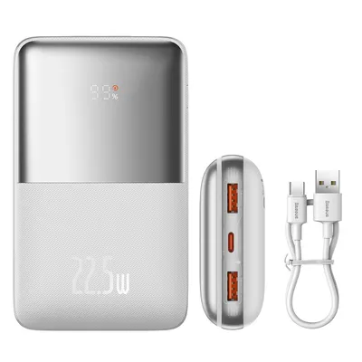 Image de Batterie externe Baseus Bipow Pro 20000 mAh, 2x USB-A, 1x USB-C, charge rapide, câble USB-A vers USB-C inclus, 22,5 W, Blanc