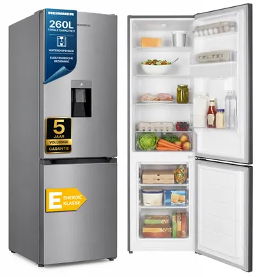 Productafbeelding van Heinner HC-HM260XWDE++ Koel-vriescombinatie 260 L, Waterdispenser, Thermostaat, RVS