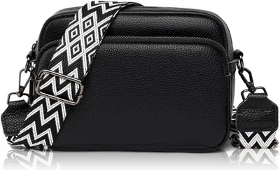 Obrázek produktu pro GSenhui Dámská crossbody taška černá pravá kůže taška přes rameno se zipem
