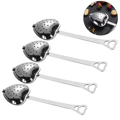 Produktbild von Teeei herzförmig 4er Set Edelstahl – Rostfreies Teezubehör für losen Tee | Wiederverwendbarer Teesieb Ball mit Griff