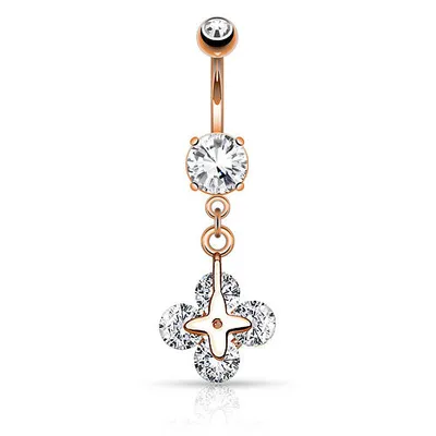 Produktbild von Taffstyle Bauchnabelpiercing Bauchnabelpiercing mit Kristall Kleeblatt Ornament Anhänger, Roségold