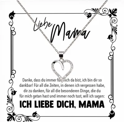 Produktbild von 22Feels Echt Silber Halskette - Liebe Mama Geschenk Geburtstag Muttertag Weihnachten Mutter Schmuck Set für Frauen - Herz Anhänger, Karte