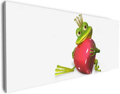 Produktbild von Wallario Premium Leinwandbild Verliebter Froschkönig mit großem Herz in Größe 50 x 125 cm