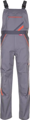 A pair of gray and orange work overalls.