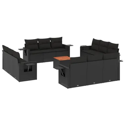 Produktbild von vidaXL 13-tlg. Garten-Sofagarnitur mit Kissen Schwarz Poly Rattan