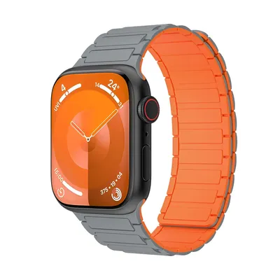Obrázek produktu pro Pro Apple Watch SE 2023 40mm Vysoce kvalitní silikonová magnetická smyčka Náhradní pásek na ruku šedý / oranžový