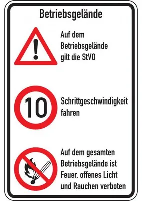 Produktbild von Dreifke® Schild I Kombischild Betriebsgelände, StVO und 10 km/h + Feuer..., A...