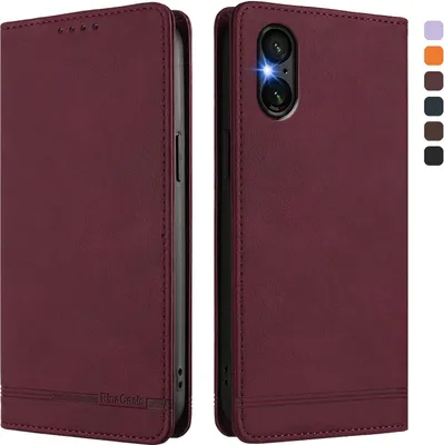Image de Etui pour Sony Xperia 5 VI, étui rétro en cuirPolyuréthaneavec support et fentes pour cartes de crédit Rouge