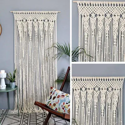 Produktbild von Handgefertigter Makramee-Vorhang 180 x 90 cm šC Naturbaumwollgarn šC Hypoallergen und umweltfreundlich šC Boho-Stil