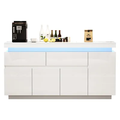 Produktbild von Sideboard mit 2 Schubladen und LED Aufbewahrungsschrank Wohnzimmerschrank 140 x 35 x 72,5 cm Weiß
