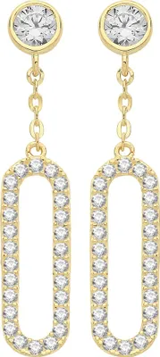 Produktbild von Wunderschöne 9 Karat (375) Gold Damen - Paar Ohrringe mit Zirkonia - 25mm*5mm; TRS26475