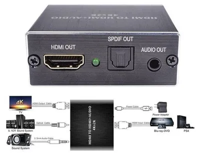 Obrázek produktu pro Stereo audio extraktor kompatibilní s HDMI, optický převodník TOSLINK SPDIF + 3cestný audio rozbočovač