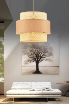 Image de Opviq, lustre haut de gamme, structure en métal, 30 x 30 cm, hauteur : 65 cm, CE, douille E27 (max. 60 W), disponible en camel et beige, design scandinave pour un intérieur moderne.
